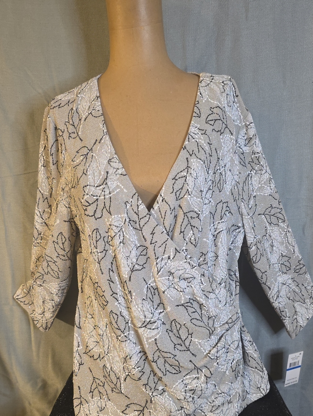 Alex Marie Silver Floral Wrap Blouse